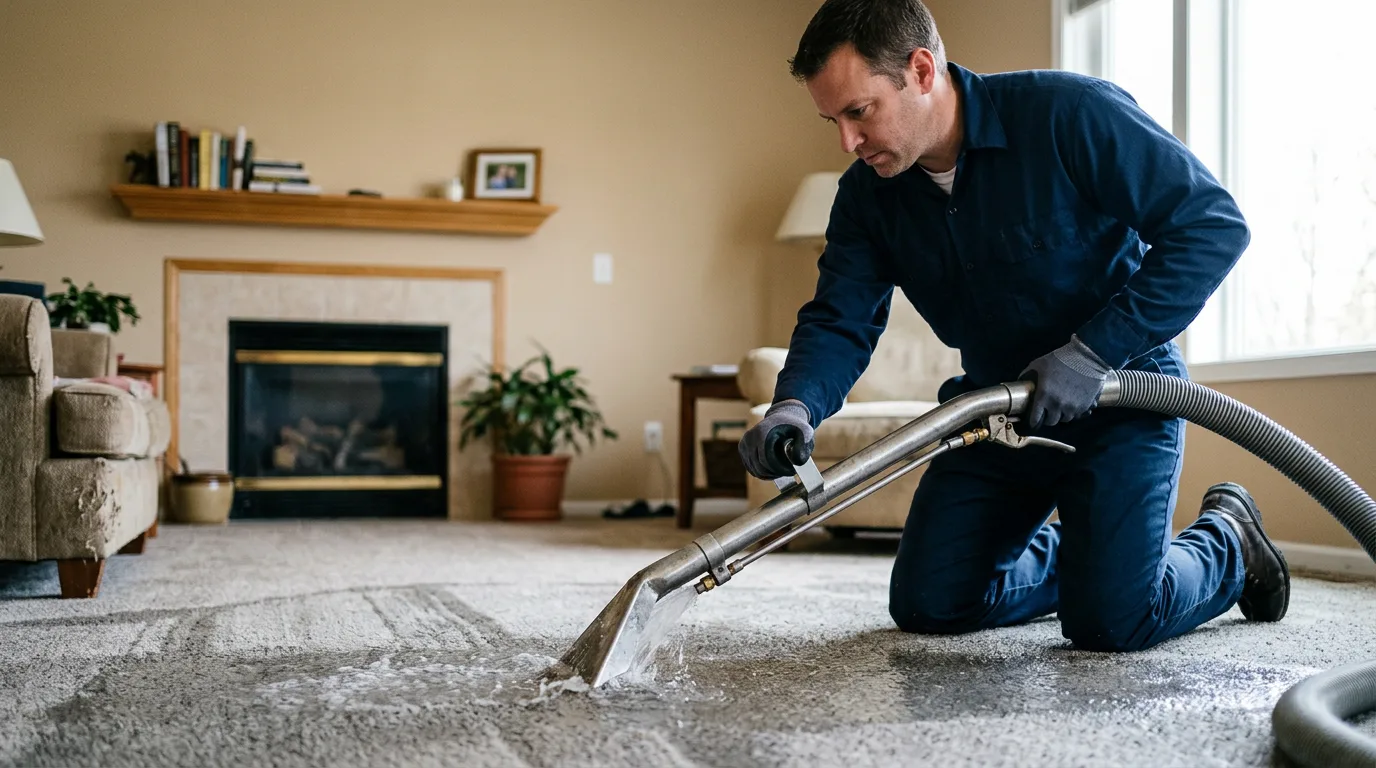 Water damage restoration technician working near Plainfield, WI